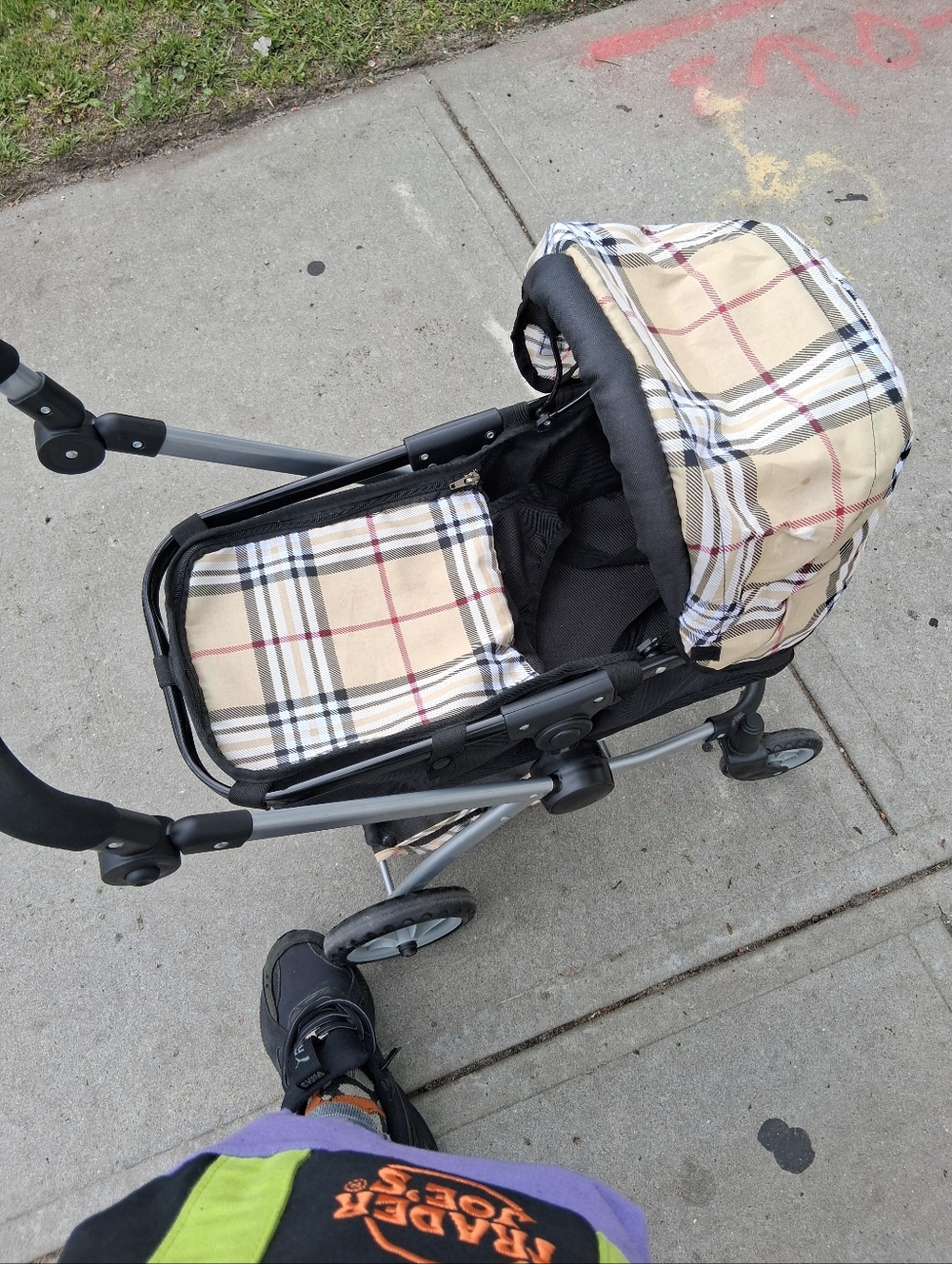 Classic Plaid Doll Baby Stroller - Beige Plaid Canopy